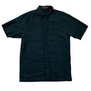 Lanzino Black Linen Short Sleeve Shirt Mens Size Extra Large